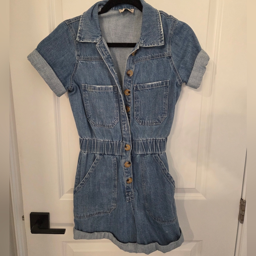 Show Me Your MuMu Light Wash Denim Romper Dress